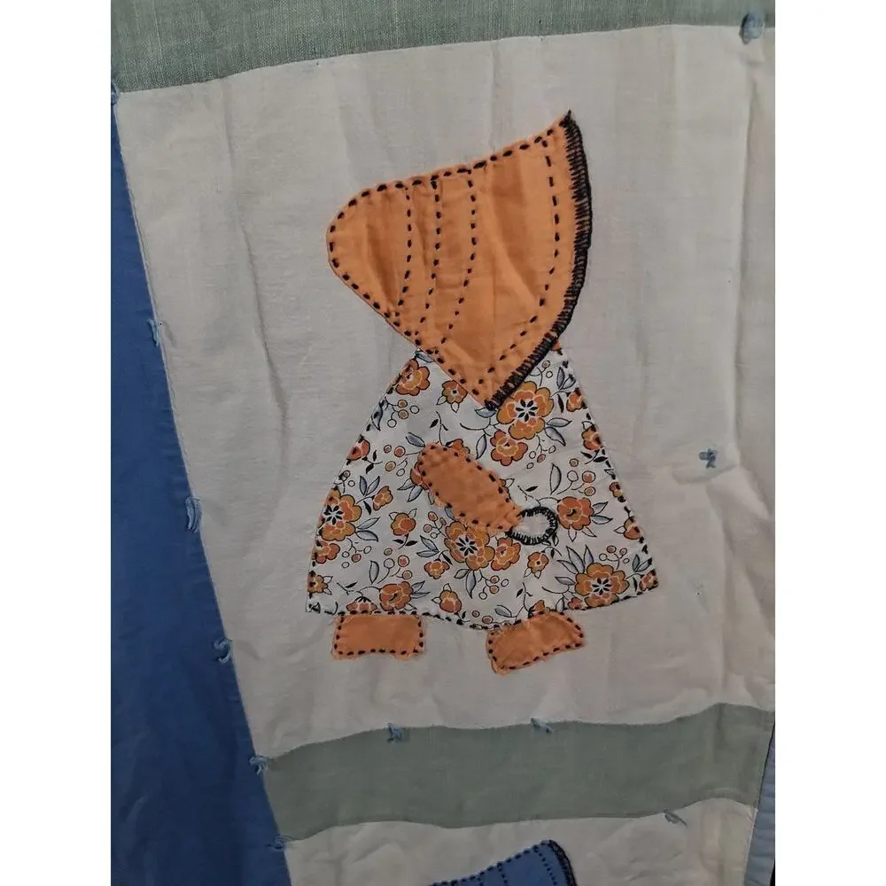 Sunbonnet Sue Handmade Vintage Quilt Colorful 68 × 78 Farmhouse Cottagecore